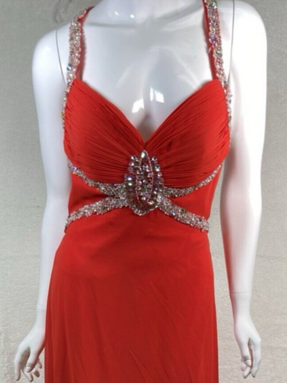 NWT Jasz Couture Women's Rhinestone Night Watermelon Evening Gown, Size 6